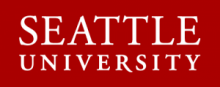 Seattle University logo - just the words "Seattle University" in white with a red background