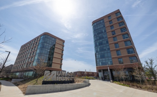 Residence Halls with UMass Boston sign